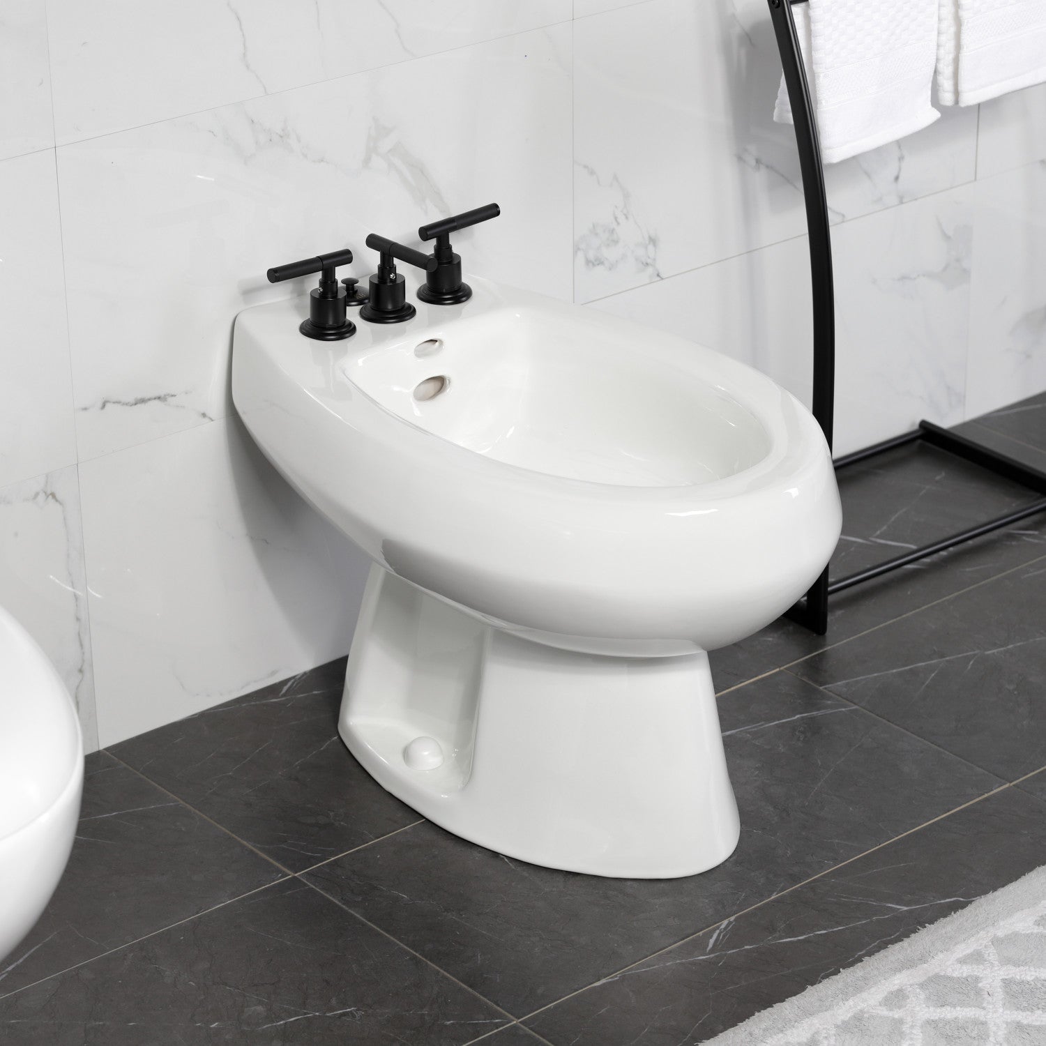 Kingston Sona KB6320CKL - Kaiser Three-Handle Deck Mount Vertical Spray Bidet Faucet with Brass Pop-Up, Matte Black — thumbnail 3